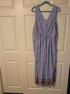 Lucky Brand Light Blue Floral Dress with Brown Print